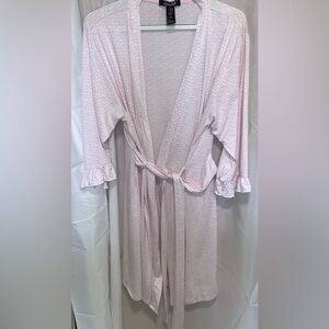 Rene Rofe Robe Short Cozy Pink White Hearts Ruffle Trim Women's Large